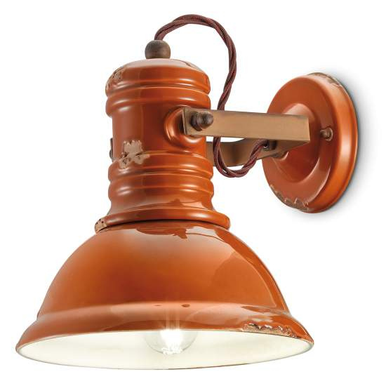 Applique Industrial Ferro E Ceramica Vintage Arancio 1 Luce E27 C1693-VIO