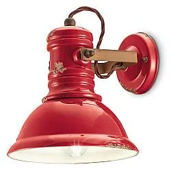 Applique Industrial Ferro E Ceramica Vintage Rosso 1 Luce E27
