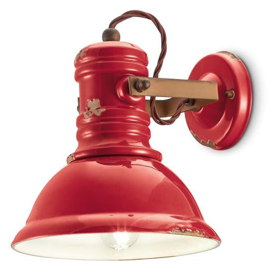 Applique Industrial Ferro E Ceramica Vintage Rosso 1 Luce E27 C1693-VIR