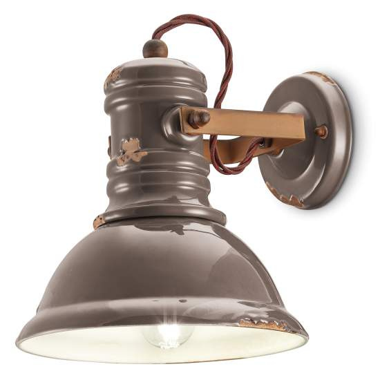 Applique Industrial Ferro E Ceramica Vintage Tortora 1 Luce E27 C1693-VIT