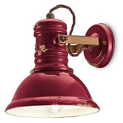 Applique Industrial Ferro E Ceramica Vintage Bordeaux 1 Luce E27