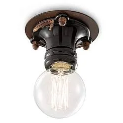 Plafoniera Industrial Minimal Pipes Ferro E Ceramica Vintage Nero 1 Luce E27