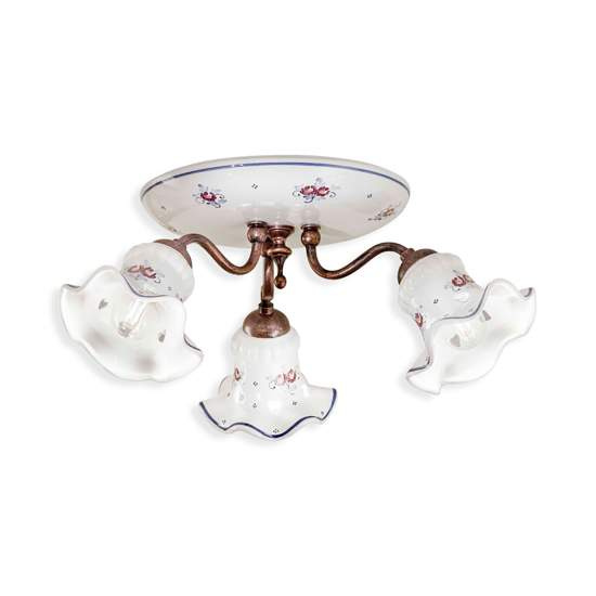 Plafoniera Classica Chieti Metallo E Ceramica Nero Sfumato Rame 3 Luci E14 C171-NR-17-DEC-PEO