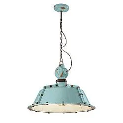 Lampadario Industrial Ferro E Ceramica Vintage Azzurro 1 Luce E27 52Cm