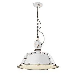 Lampadario Industrial Ferro E Ceramica Vintage Bianco 1 Luce E27 52Cm