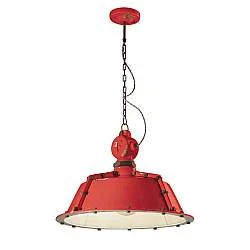 Lampadario Industrial Ferro E Ceramica Vintage Rosso 1 Luce E27 52Cm