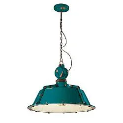 Lampadario Industrial Ferro E Ceramica Vintage Verde 1 Luce E27 52Cm