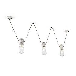 Lampadario Industrial Minimal Urban Ferro E Ceramica Vintage Bianco 3 Luci E27