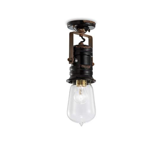 Plafoniera Industrial Minimal Urban Ferro E Ceramica Vintage Nero 1 Luce E27 C1744-VIN