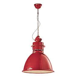 Lampadario Industrial Ferro E Ceramica Vintage Rosso 1 Luce E27 50Cm