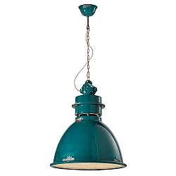 Lampadario Industrial Ferro E Ceramica Vintage Verde 1 Luce E27 50Cm
