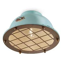 Plafoniera Industrial Ferro E Ceramica Vintage Azzurro 1 Luce E27