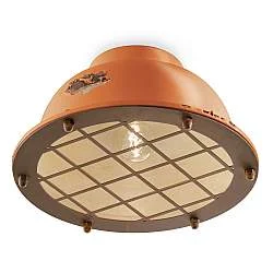Plafoniera Industrial Ferro E Ceramica Vintage Arancio 1 Luce E27