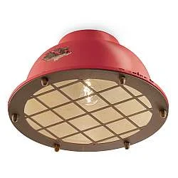 Plafoniera Industrial Ferro E Ceramica Vintage Rosso 1 Luce E27