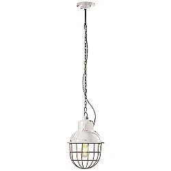 Lampadario Industrial Ferro E Ceramica Con Rete Vintage Bianco 1 Luce E27 26Cm