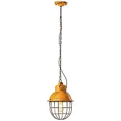Lampadario Industrial Ferro E Ceramica Con Rete Vintage Giallo 1 Luce E27