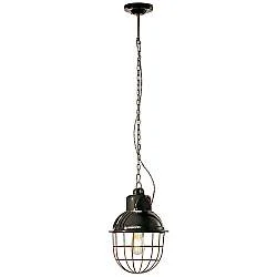 Lampadario Industrial Ferro E Ceramica Con Rete Vintage Nero 1 Luce E27 26Cm