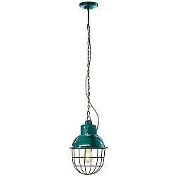 Lampadario Industrial Ferro E Ceramica Con Rete Vintage Verde 1 Luce E27 26Cm