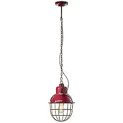 Lampadario Industrial Ferro E Ceramica Con Rete Vintage Bordeaux 1 Luce E27 26Cm
