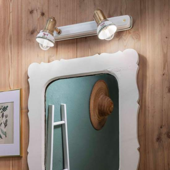 Applique Classica Savona Metallo E Ceramica Ottone Brunito 2 Luci E14 C182-OB-33-DEC-SOO