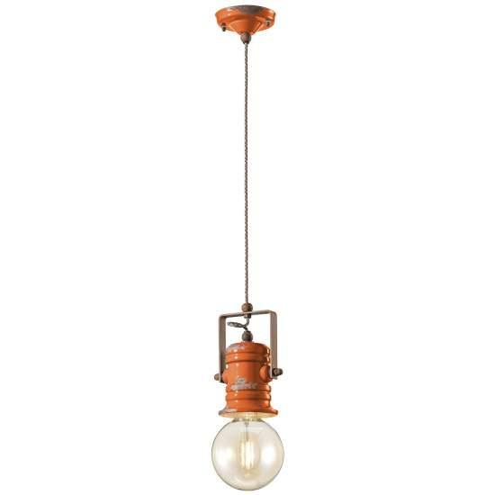 Lampadario Industrial Minimal Urban Ferro Ceramica Vintage Arancio 1 Luce E27 C1840-VIO