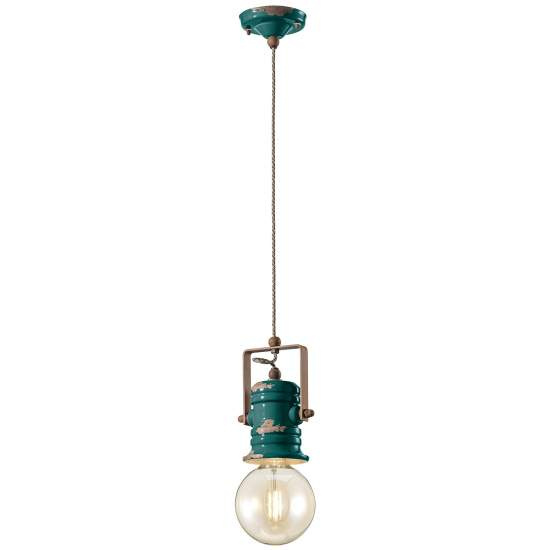Lampadario Industrial Minimal Urban Ferro E Ceramica Vintage Verde 1 Luce E27 C1840-VIV