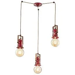 Lampadario Industrial Minimal Urban Ferro Ceramica Vintage Bordeaux 3 Luci E27