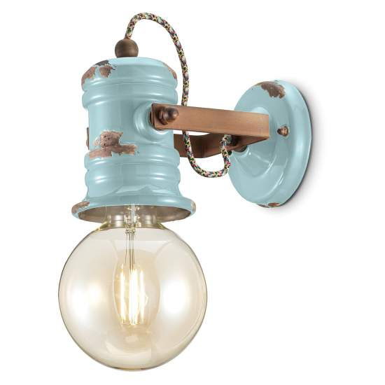 Applique Industrial Minimal Urban Ferro Ceramica Vintage Azzurro 1 Luce E27 C1843-VIA