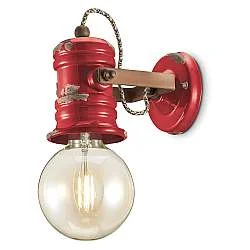 Applique Industrial Minimal Urban Ferro E Ceramica Vintage Rosso 1 Luce E27
