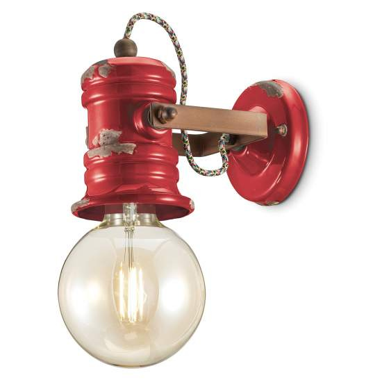 Applique Industrial Minimal Urban Ferro E Ceramica Vintage Rosso 1 Luce E27 C1843-VIR
