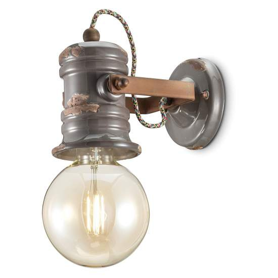 Applique Industrial Minimal Urban Ferro E Ceramica Vintage Tortora 1 Luce E27 C1843-VIT