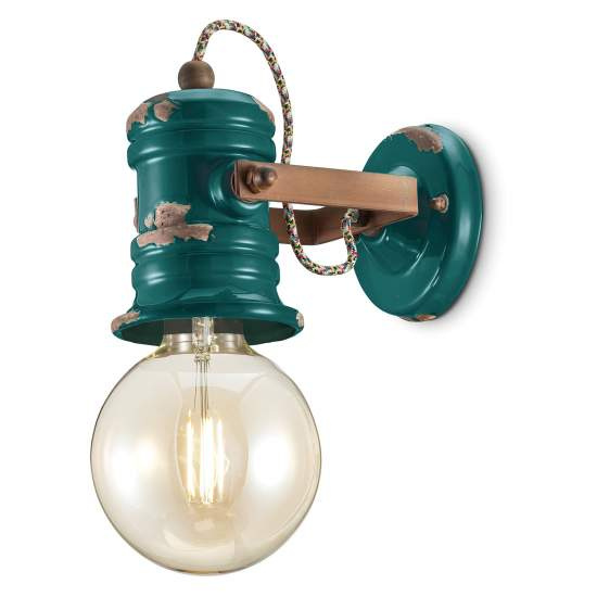 Applique Industrial Minimal Urban Ferro E Ceramica Vintage Verde 1 Luce E27 C1843-VIV