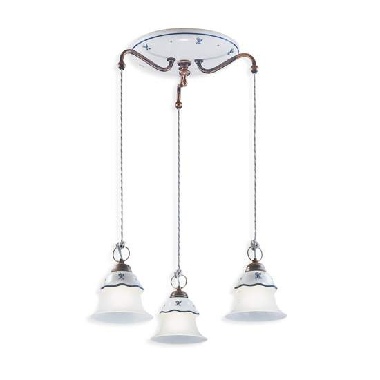 Lampadario Tondo Classico Ferrara Metallo Ceramica Nero Sfumato Rame 3 Luci E14 C196-NR-38-DEC-SOB