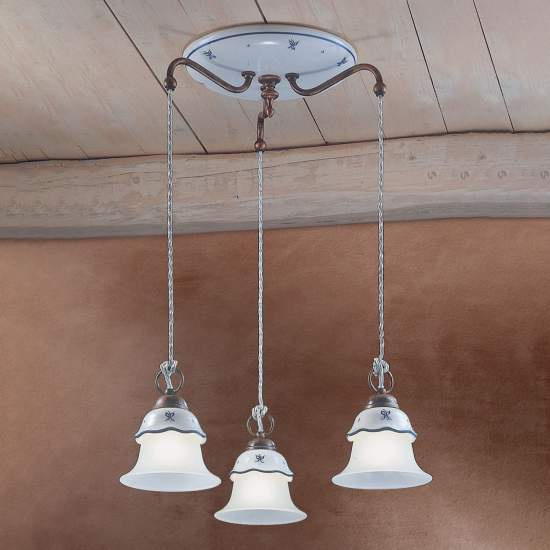 Lampadario Tondo Classico Ferrara Metallo Ceramica Nero Sfumato Rame 3 Luci E14 C196-NR-38-DEC-SOB