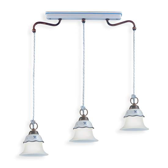 Lampadario Lin. Classico Ferrara Metallo E Ceramica Nero Sfumato Rame 3 Luci E14 C197-NR-38-DEC-SOB