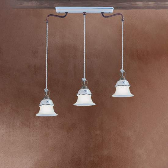 Lampadario Lin. Classico Ferrara Metallo E Ceramica Nero Sfumato Rame 3 Luci E14 C197-NR-38-DEC-SOB