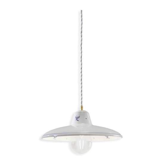 Lampadario Classico Como Ceramica Bianco Decorato Filo Blu 1 Luce E27 C2330-BI-38-DEC-SOB