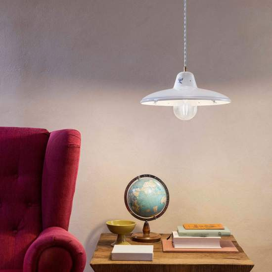 Lampadario Classico Como Ceramica Bianco Decorato Filo Blu 1 Luce E27 C2330-BI-38-DEC-SOB