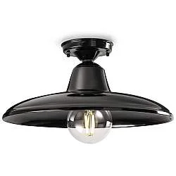 Plafoniera Industrial Minimal Nordico B&W Metallo Smaltato Nero 1 Luce E27