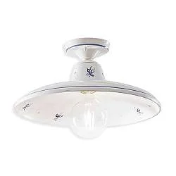 Plafoniera Classica Como Ceramica Bianco Decorato Filo Blu 1 Luce E27
