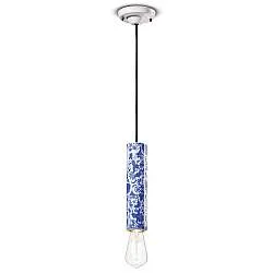 Sospensione Piccola Vintage Decò Pi Ceramica Ming Blu 1 Luce E27