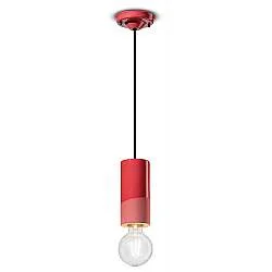 Sospensione Media Vintage Decò Pi Ceramica Rosso Corallo 1 Luce E27