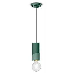 Sospensione Media Vintage Decò Pi Ceramica Verde Bottiglia 1 Luce E27