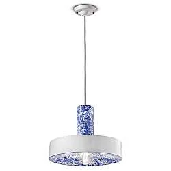 Sospensione Grande Vintage Decò Pi Ceramica Ming Blu 1 Luce E27