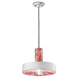 Sospensione Grande Vintage Decò Pi Ceramica Ming Rosso 1 Luce E27