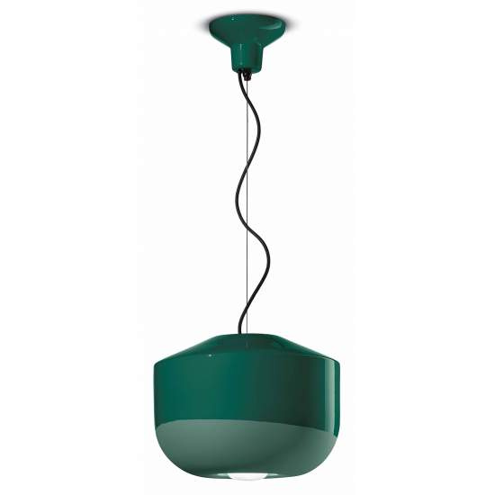 Sospensione Grande Vintage Decò Bellota Ceramica Verde Bottiglia 1 Luce E27 C2541-VEB