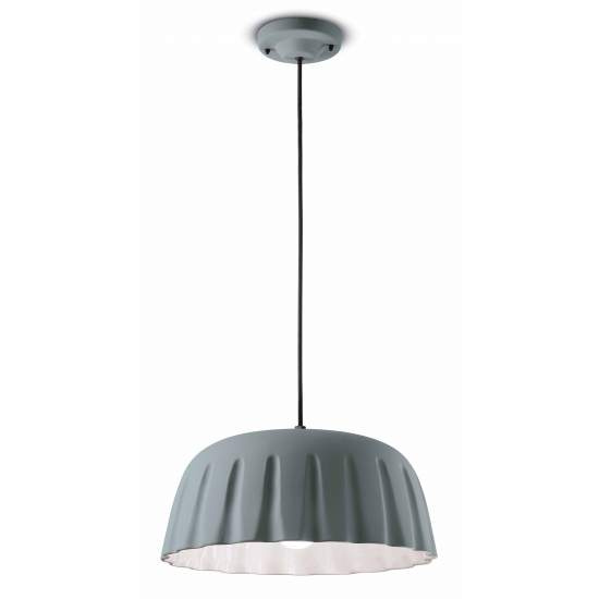 Sospensione Grande Vintage Decò Madame Gres Ceramica Grigio Tele 1 Luce E27 C2570-GRT