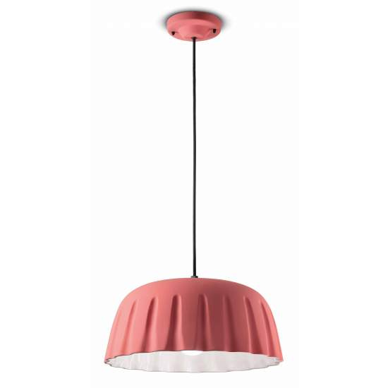 Sospensione Grande Vintage Decò Madame Gres Ceramica Rosa Corallo 1 Luce E27 C2570-RSC