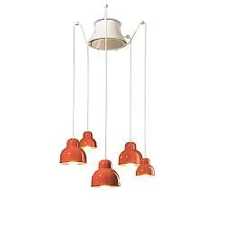 Lampadario Vintage Decò Berimbau Ceramica Arancio Pokè 3 Luci E27