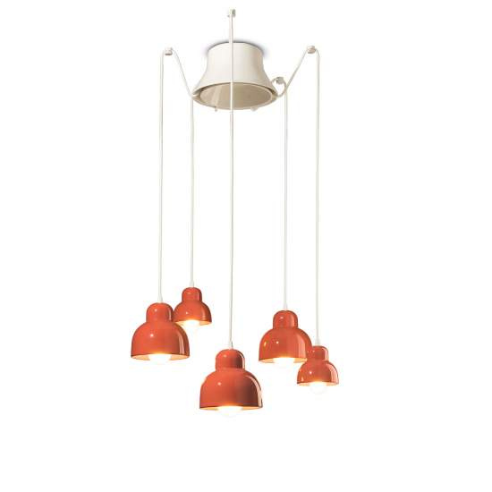 Lampadario Vintage Decò Berimbau Ceramica Arancio Pokè 3 Luci E27 C2605-APO